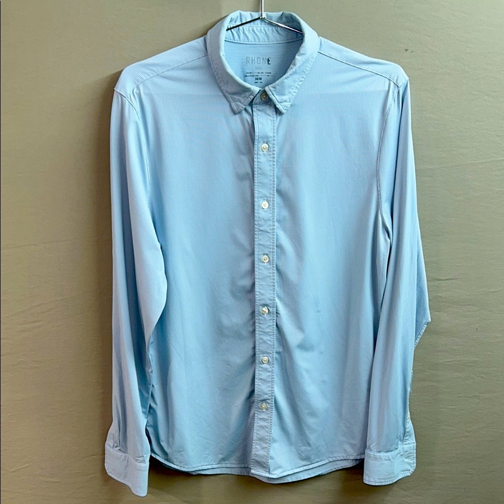 RHONE Men's Blue/ White Stripe Commuter Long Sleeve Button Down Shirt